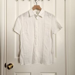 LL Bean White Linen Short Sleeve Shirt